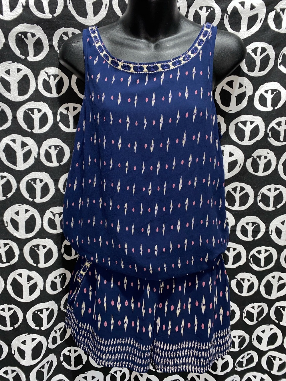 Joie Navy Printed Sleeveless Romper SZ S